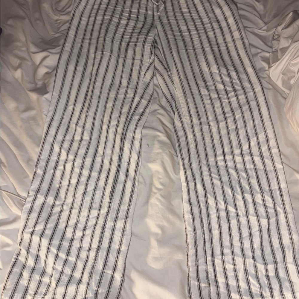 H&M White and Black Striped Wide Leg Pants